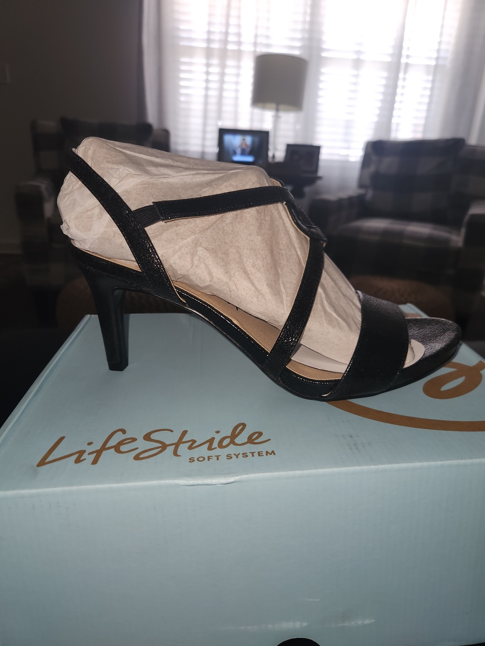 Life Stride Black Strappy Mid Heel Sandal